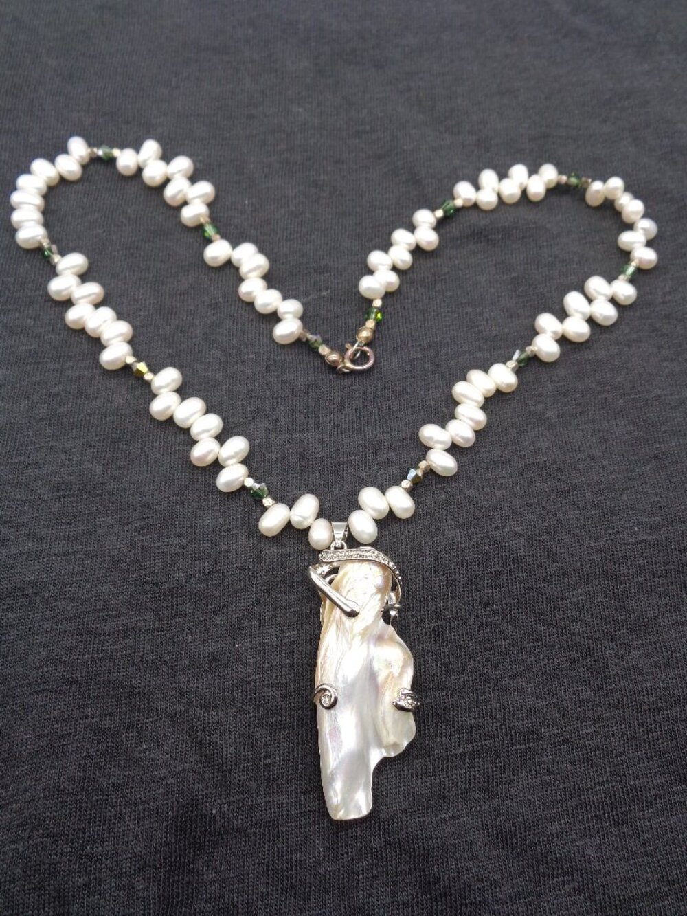 Vintage Artisan Freshwater PEARL NECKLACE with Large BAROQUE PEARL PENDANT